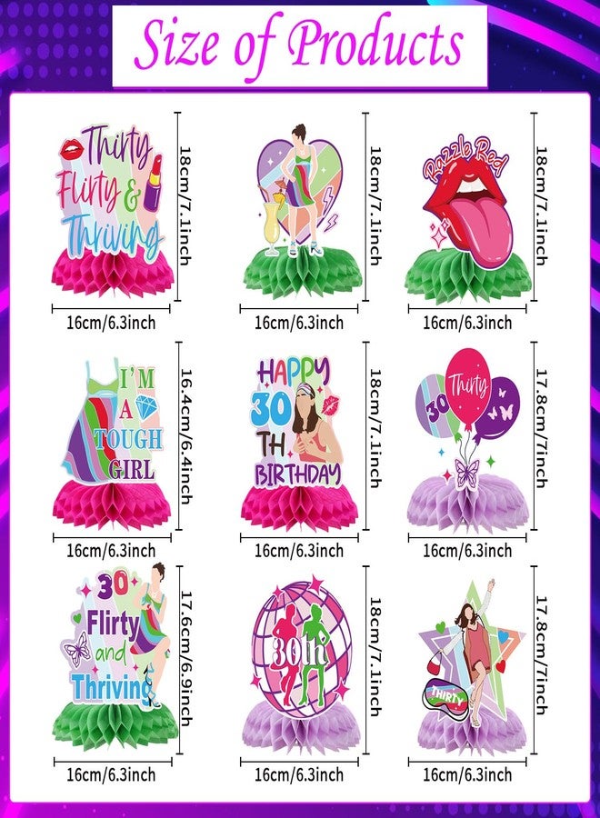 Aposwow Thirty Flirty and Thriving Decorations - 9PCS 30 Flirty and Thriving Honeycomb Centerpieces Birthday Table Decoration Talk 30 to Me Bday Decor for 30 Years Old Supplies - Image 2